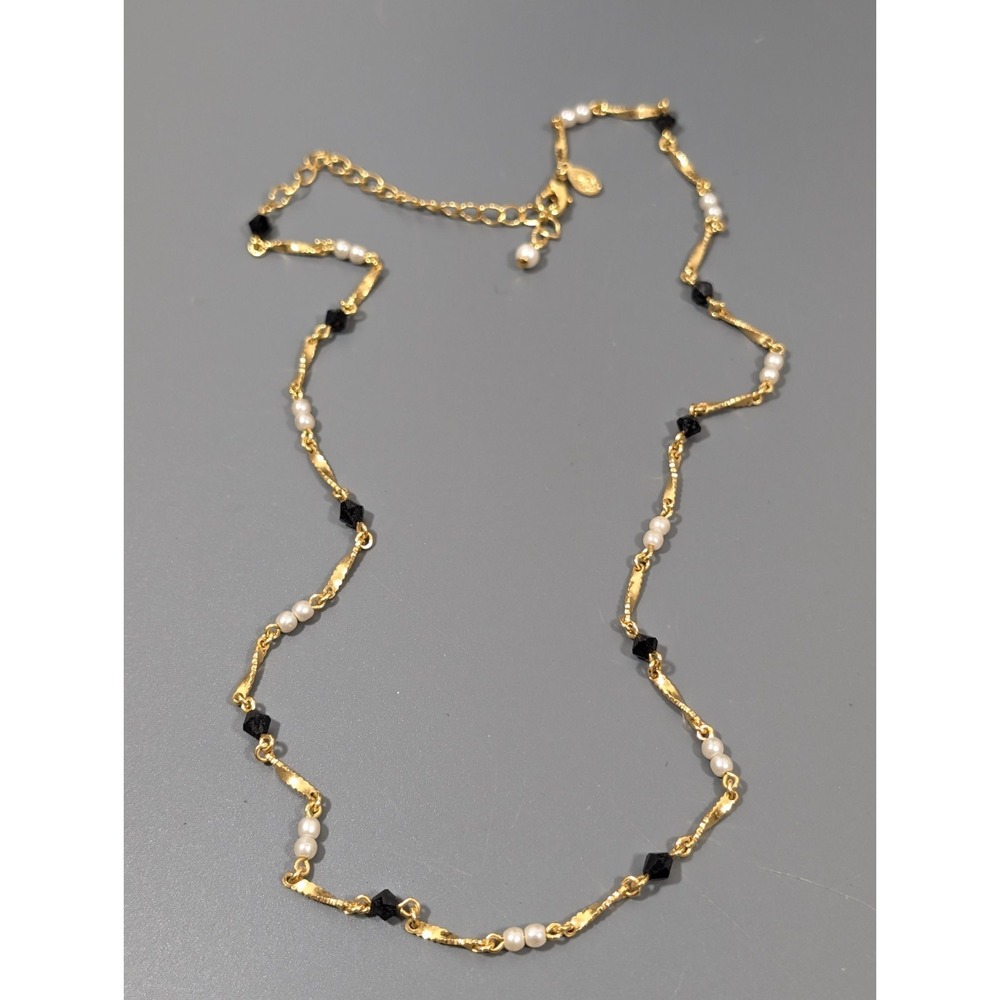 Premier Designs Little Jazz Gold Tone Twist Bar Black White Necklace 20" View 2